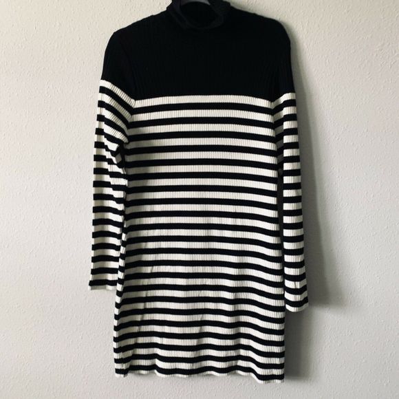 Topshop Striped Ribbed Turtleneck Dress - Picture 2 of 5
